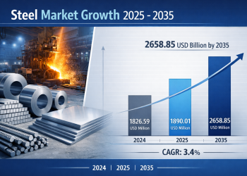 Steel Market is Projected to Grow from USD 1,890.01 Billion in 2025 to USD 2,658.85 Billion by 2035, at a CAGR of 3.47%